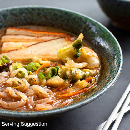 plant-based gluten free shirataki ramen with kimchi serving suggestion