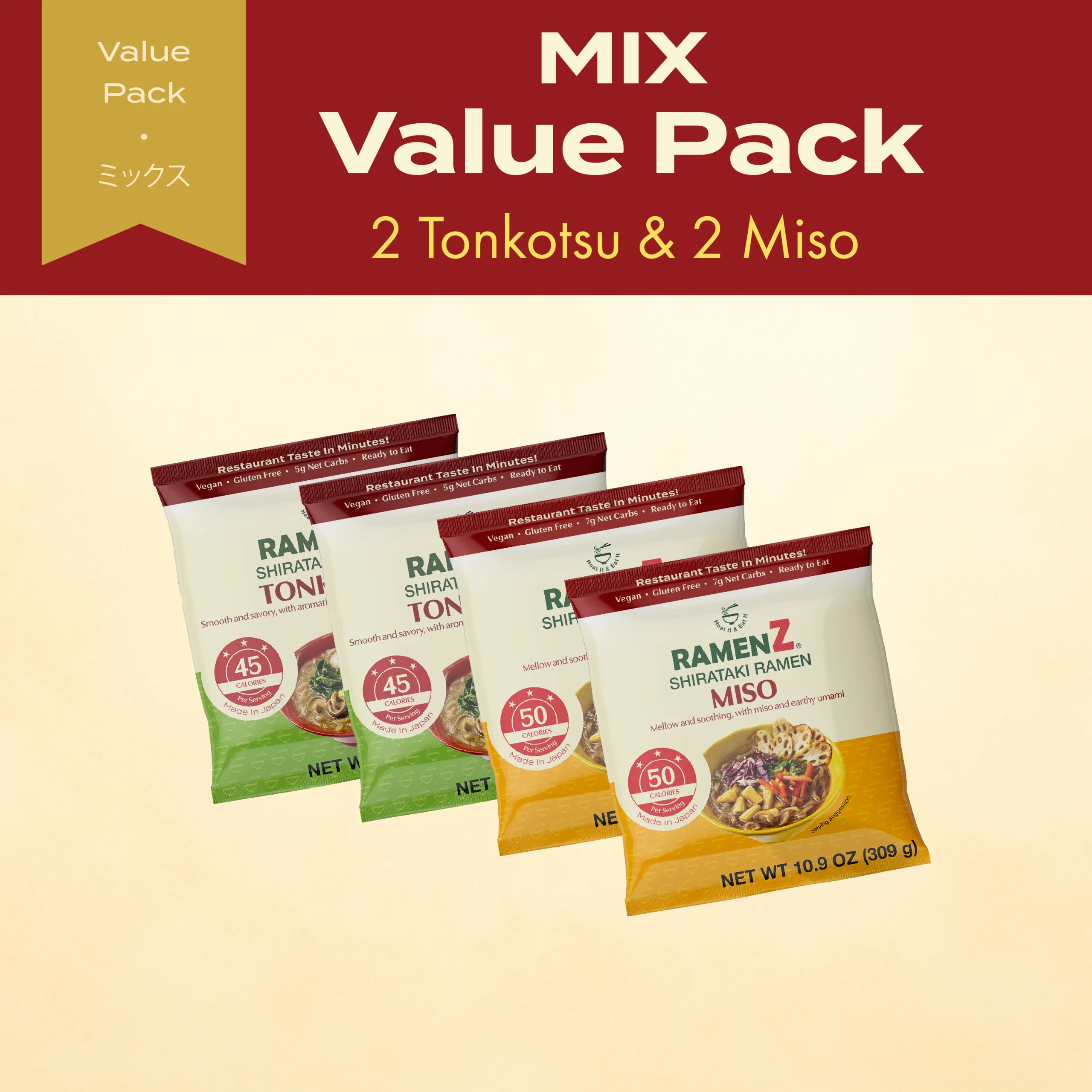 Ramen Z Value Pack 2 tonkotsu + 2 miso